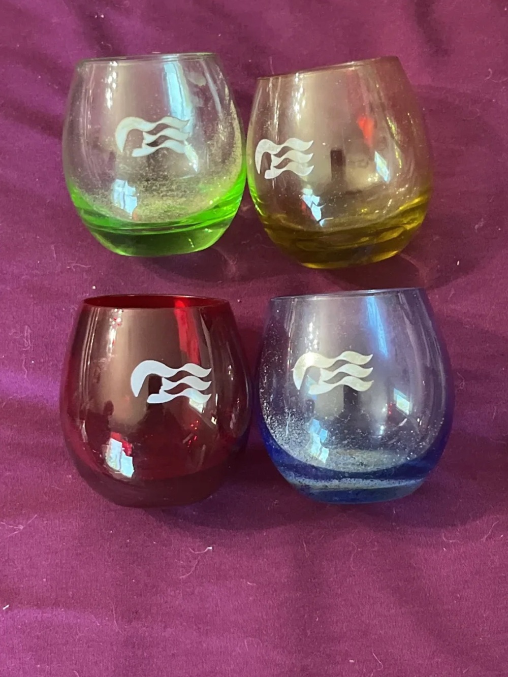 Princess Cruise Shot Glass Set with Sea Witch Wave Logo - Grn, Amber, Red, Blue